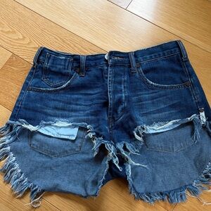 One Teaspoon Blue Distressed Jean Shorts